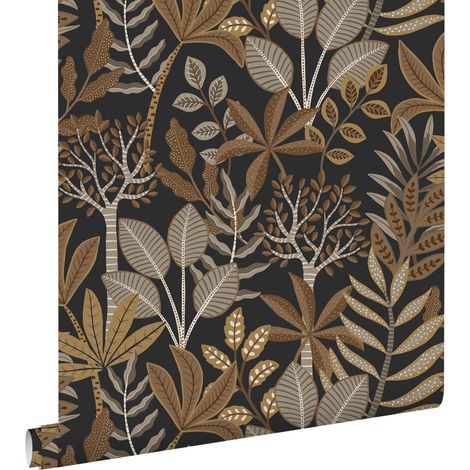 papier peint feuilles noir, marron et beige - ESTAhome (1/5)