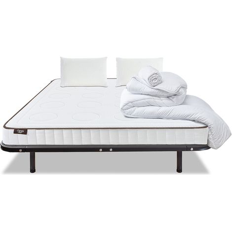 Pack Cristal 160x200 cm Matelas Mousse + Sommier Métal + Accessoires (1/5)