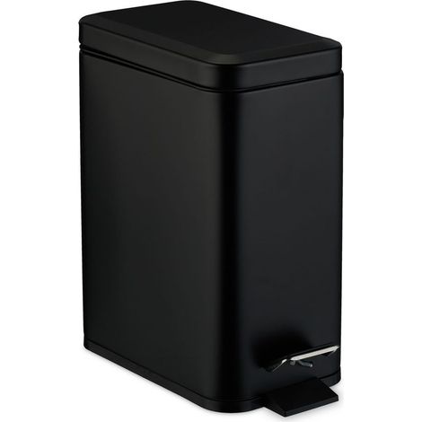 Poubelle de salle de bain, 5 litres, seau intérieur amovible, acier inoxydable mat, noire (1/5)