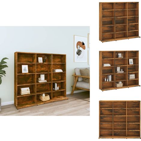 Armoire à CD Chêne fumé 102x23x89,5 cm Bois d'ingénierie - Armoire À CD - Meuble Rangement CD - Étagères - Bibliothèque - Mobilier Salle De Séjour (1/5)