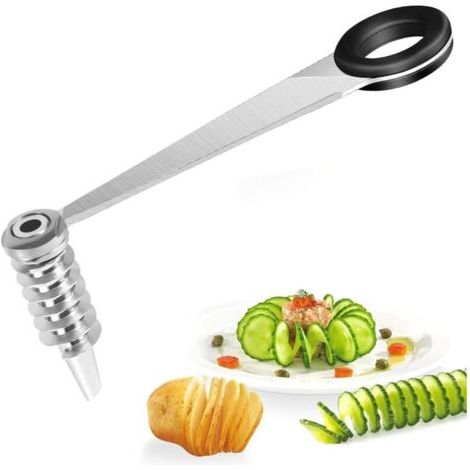 Coupe-pommes de terre en spirale, coupe-pommes de terre en spirale en acier inoxydable, coupe-légumes portable pour concombres, pommes, carottes, etc. (1/4)