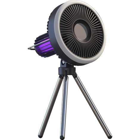 Ventilateur de Bureau USB Pliable avec Trépied, Lampe Anti-Moustiques 3 en 1, Batterie Externe 4000 mAh et Éclairage LED pour Camping en Plein Air, Modèle Haute Performance Gris