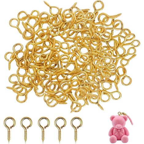 Vis à Oeillet 10mm, Vis à Oeillet Dorées, Vis à Boucle 10mm, Lot de 200 Pièces, Pour Rideaux, Bâches, Tentes et Projets de Bricolage (1/5)