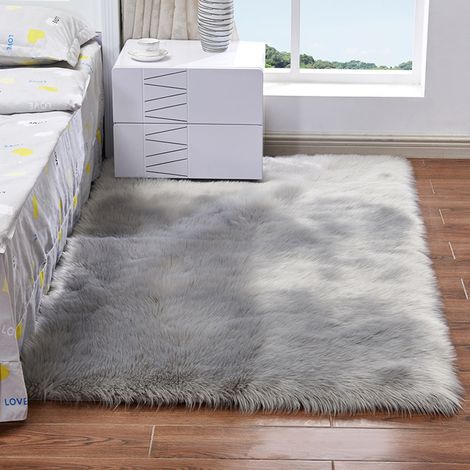 Langer, ultraweicher, flauschiger Plüschteppich in rechteckiger Form aus Kunstschaffellwolle für Wohnzimmer, Schlafzimmer, Balkon, Fußmatte (1/5)