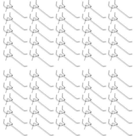 Crochets pour Panneau Perforé – 50 Pièces Rangement Garage, Atelier ou Magasin – Crochets Muraux Multifonctionnels pour Outils, Cintres et Accessoires (1/5)