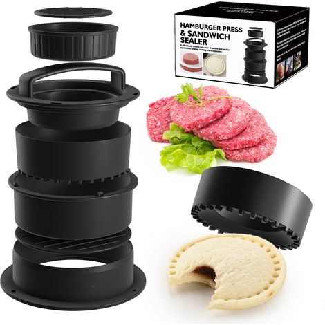 Presse à hamburger 4 en 1 - Coupe-sandwichs et scelleuse - Presse à hamburger - Ustensiles de cuisine - Noir - ABS (1/3)