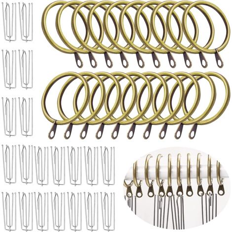 Paquet de 20 Anneaux Rideau, Anneau Rideau Douche, de 20 Crochets de Rideaux Robustes, Pince en Acier Inoxydable, Diamètre Interne de 30mm (1/5)