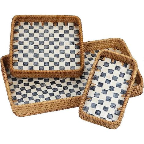 Set aus 3 Serviertabletts aus Rattan, rechteckiges Tablett für Tee und Kaffee, dekorativer Weidenkorb für die Inneneinrichtung, Badezimmer und Küchenarbeitsplatte. (1/5)