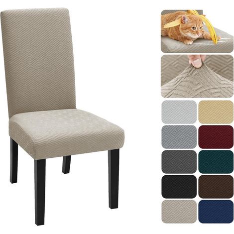 Stuhlhussen 4er Set, Stretch, Jacquard, Khaki, Waschbar (1/5)