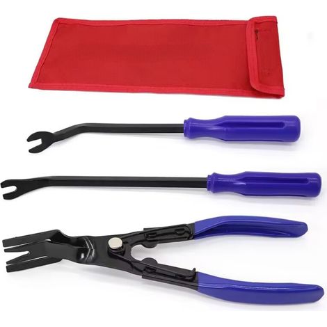 Kit de tournevis pour boutons de voiture - Tournevis 6" + 8" + Pince pour interrupteurs + Sac en tissu, Kit d'outils pour le démontage des boucles de panneaux de porte et la réparation automobile