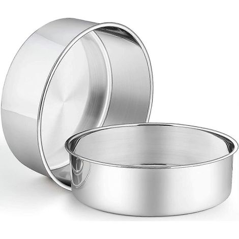 Moules à gâteaux de 24 cm (profondeur de 7,5 cm). Lot de 2 moules ronds en acier inoxydable. (1/5)