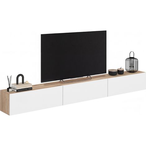Mobile TV sospeso ELIO da 300 cm, 3 ante, in legno e bianco