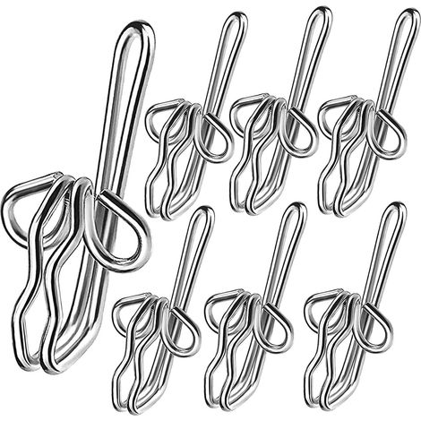 Crochets de rideaux en métal, 13 x 28 mm, résistants (200 pièces), couleur argent, pour rideaux, voilages et plis plats. (Money)
