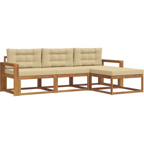 Set di divani da esterno con cuscino 4 pz Salotto da Giardino Naturale e Beige (1/5)