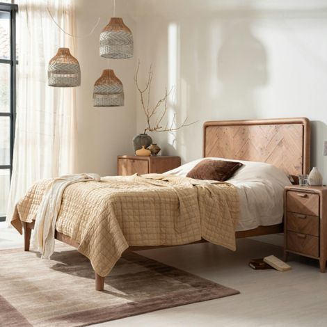 Lit 2 personnes en bois recyclé avec sommier 180 cm KEARNEY
