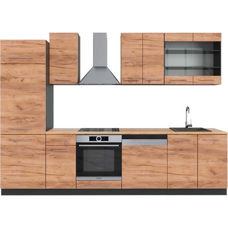 Cuisine Fame-Line, Chêne doré/anthracite, 300 cm , PT Chêne, Vicco