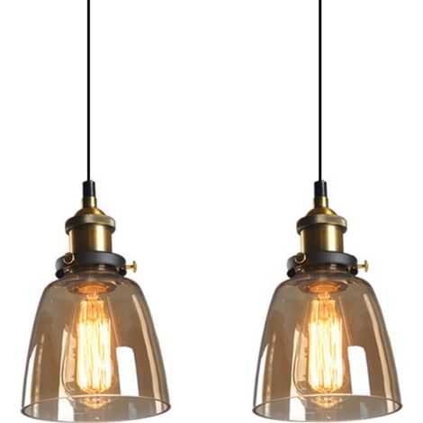 2 Stück Vintage Industrie Pendelleuchte Glas Hängeleuchte Dekorative  Deckenlampe Bernstein Kronleuchter Ø14cm