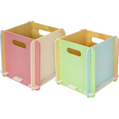 HMF Aufbewahrungsbox aus Holz zum Zusammenstecken, 2er Set, passend für Bücherregale, 25 x 25 x 25 cm, Mehrfarbig (1/5)