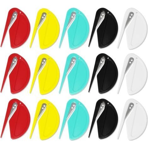 FENOPLASTICA15 Piece Letter Opener & Parcel Opener Mini - Couteau à efficace avec des bords tranchants pour enveloppes, colis et papier découpé en 5 couleurs (noir, blanc, rouge, jaune et vert) (1/5)