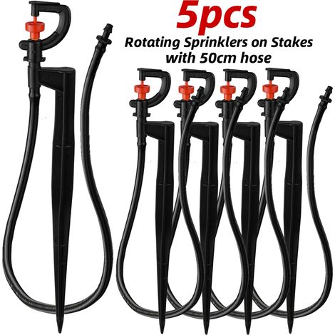 (b-5pcs) 5 arroseurs rotatifs à 360° pour micro-irrigation, montés sur un piquet de 20 cm avec raccord cannelé 1/4", pour pelouse, ferme et serre. (1/4)