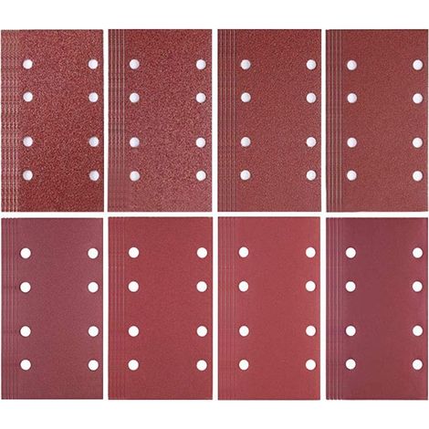 Packung mit 80 Blatt Schleifpapier, 93 x 185 mm, 8 Löcher, Körnung 40/60/80/120/180/240/320/400, für Bosch-Schleifmaschinen (1/5)