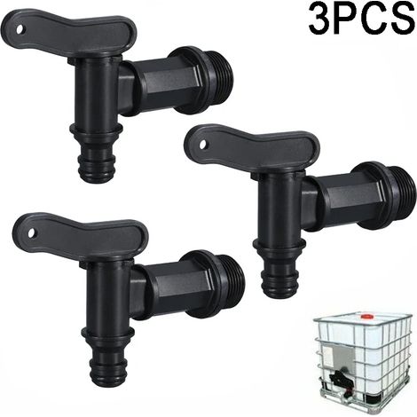 (3 pièces) Robinet pour fûts IBC 3/4, robinet en plastique fait maison pour réservoir d'eau de pluie, raccord pour tuyau d'arrosage, compatible avec les fûts IBC de 3/4. (1/5)