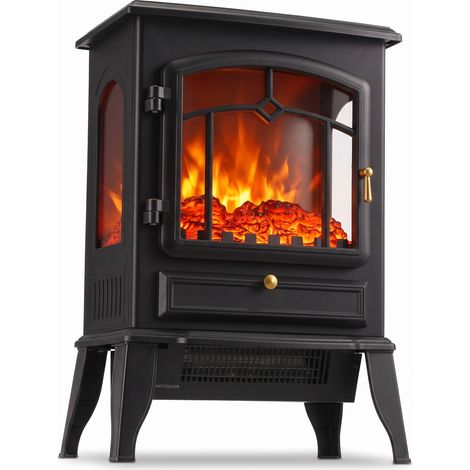 HOMCOM chimenea eléctrica de pie, 1000W/2000W, efecto llama 3D, brillo ajustable, termostato y protección contra sobrecalentamiento, para 30㎡, Negro (1/5)