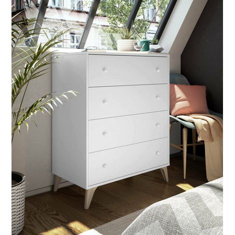 Dmora - Cajonera Dcarus, Cajonera con 4 cajones, Tocador para dormitorio, Cómoda moderna, 78x40h95 cm, Blanco (1/5)
