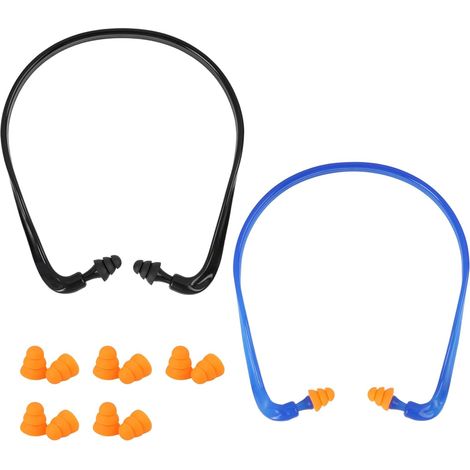 Lot de 2 Protections Auditives à Arceau avec 5 Paires de Bouchons d'Oreilles en Silicone, Réduction du Bruit SNR 25 dB, Réutilisables, Confortables, Idéal pour Dormir, Voyager, Travail, Chantier (1/5)