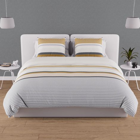Parure housse de couette en coton 57 fils 240x220 cm THALES moutarde, par Soleil d'ocre