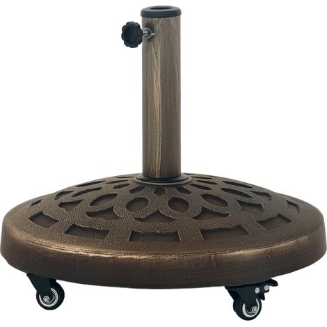 Outsunny Basamento per Ombrellone in Resina 21 kg Rotondo con Ruote Bronzo