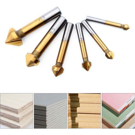 Fraise Conique Metal Bois,Foret Titane Metaux Chanfreiner HSS 90 Degrés 6,3mm, 8,3mm,10,4mm, 12,4mm, 16,5mm, 20,5mm Fraise a Noyer (1/3)