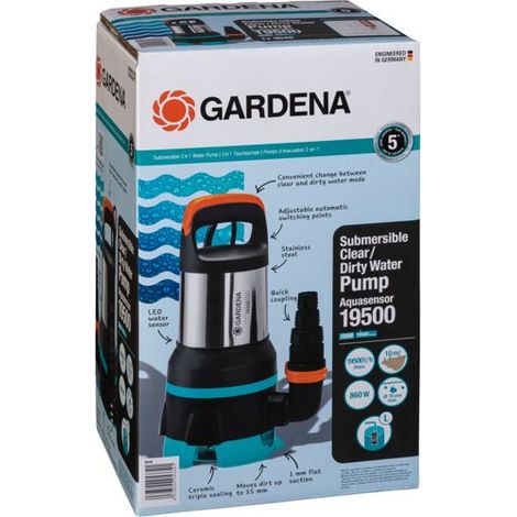 GARDENA Klar-/Schmutzwasser-Tauchpumpe 19500 Aquasensor, Tauch- / Druckpumpe ,schwarz/edelstahl, 860 Watt (1/10)
