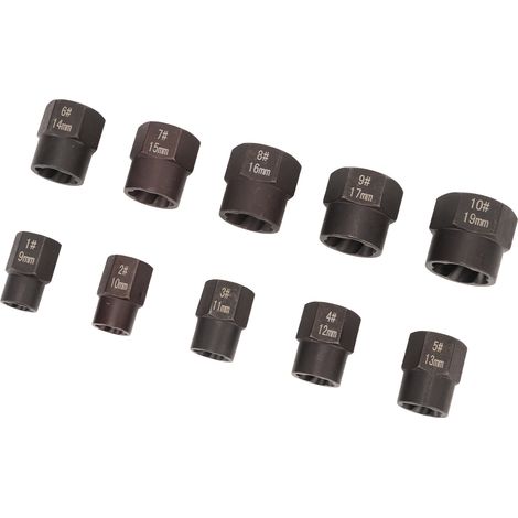 Jeu de 10 extracteurs d'écrous étoilés, ouverture 3/8in, démonte vis et boulons abîmés, douille de retrait pour outils (1/5)