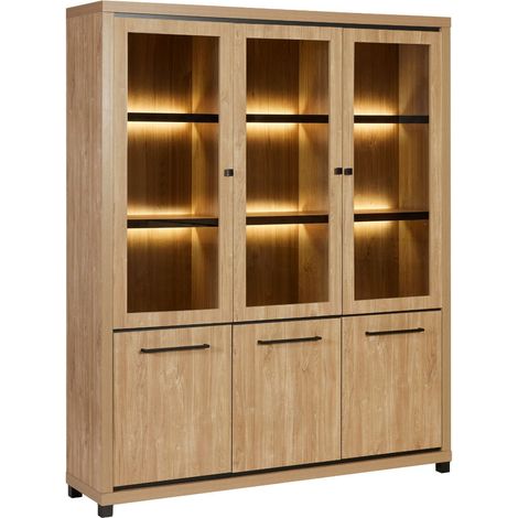 Bibliothèque 6 portes avec leds aspect bois finition Houston Oak poignées métal noires - VASALY (1/5)