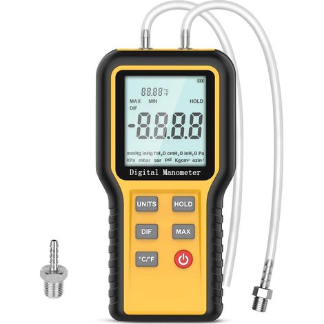 Manomètre Numérique, Manomètre Testeur de Pression de Gaz, Résolution FSO ± 0,3%, 12 Unités Air Pressure Guage Différentielle,HVAC Jauge de Pression Différentielle avec Rétroéclairage LCD (1/5)