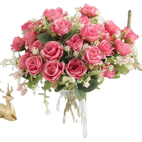 Bouquet de Roses Artificielles, Sans Entretien, Décoration Polyvalente, Rouge Rose, 3Pcs-a (1/2)