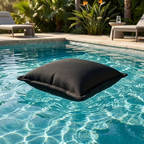 Soo Santaï Cushion Floating coussin flottant 65x65x25cm, resistant aux UV, Noir, sans polystyrène