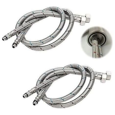 Tuyau de Raccordement G 3/8 DN6 de 80cm de longue pour Robinet D'eau, Filetage de Compression Tuyau d'eau flexible 2 Pièces (1 Paire)