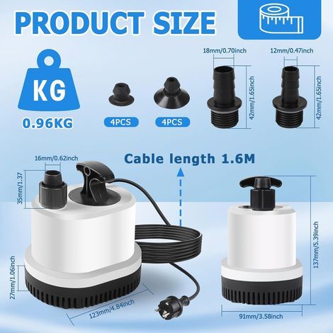 Pompe à Eau Ultra Silencieuse Mini Pompe Submersible Max.1500L/H 25W 220-240V Pompe Bassin Exterieur Pomp Fontaine avec 1,6M Câble 3 Buses Pomp Vide Cave pour Jardin Étang (1/4)