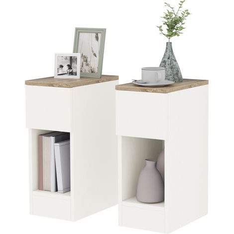 Set of Two Modern Storage Bedside Tables Cream White (1/5)