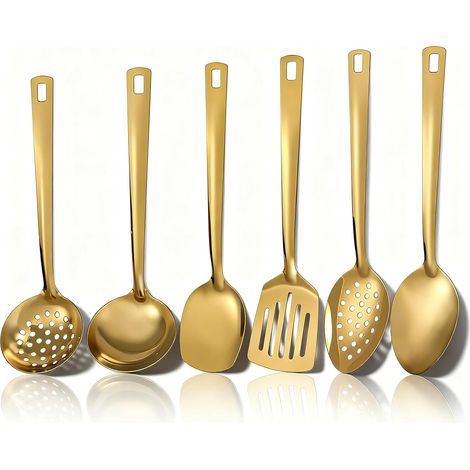 Juego de utensilios de cocina de acero inoxidable chapado en oro de 6 piezas, juego de utensilios de cocina chapados en oro titanio, juego de raspadores, cuchara de cocina (1/5)