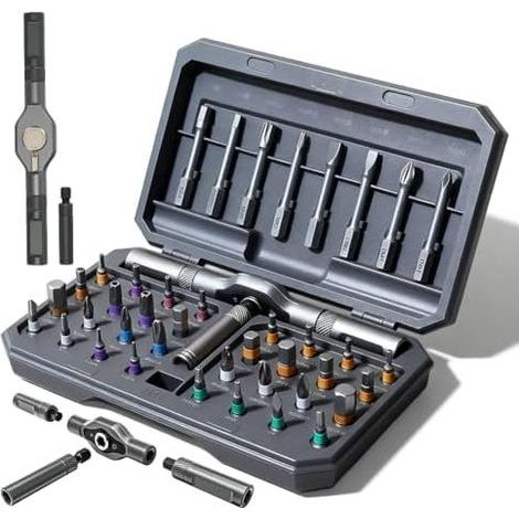 42-in-1 Magnetic Screwdriver Set, Multi-Bit Magnetic Ratchet Mechanism with 40 Bits, Detachable Design for Precision Work (Black) Black - (1/5)