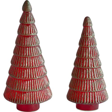 Conjunto de 2 figuras decorativas árboles de Navidad adornos festivos de vidrio hecho a mano 2 tamaños rojo/verde Puruvesi
