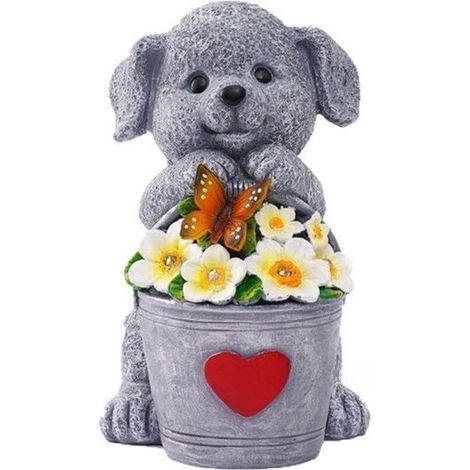Statue avec Seau en Résine Gris pour déco Jardin Statue avec Seau en Résine Gris 17cm, Éclairage Auto pour Jardin et Patio (1/5)