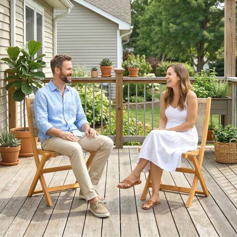 Lot de 2 fauteuils pliants pour jardin en rotin synthétique et acacia, capacité de charge 160 kg, couleur beige (1/5)