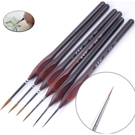 Set de 6 Pinceaux de Précision pour Aquarelle, Acrylique, Toile et Nail Art (1/4)
