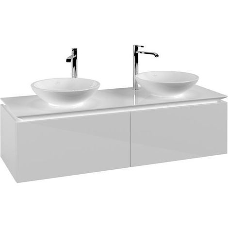 Meuble de rangement Legato B591 VB WTUS 1400x380x500mm, 2 tiroirs, blanc brillant