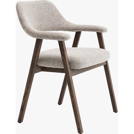 CORALIE Chaise en tissu beige pieds chêne massif foncé (1/5)