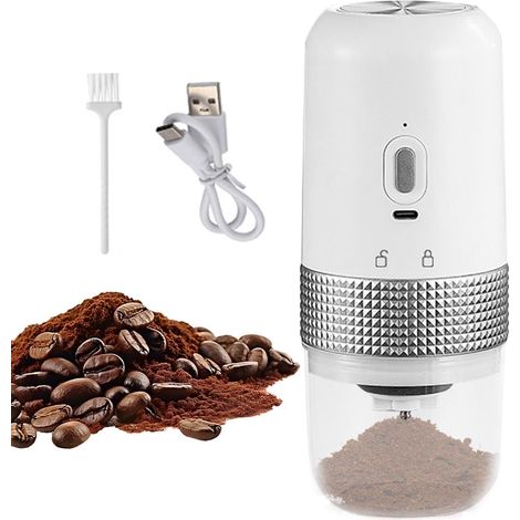 Moulin à café électrique blanc, moulin portable réglable pour expresso et café filtre (1/4)